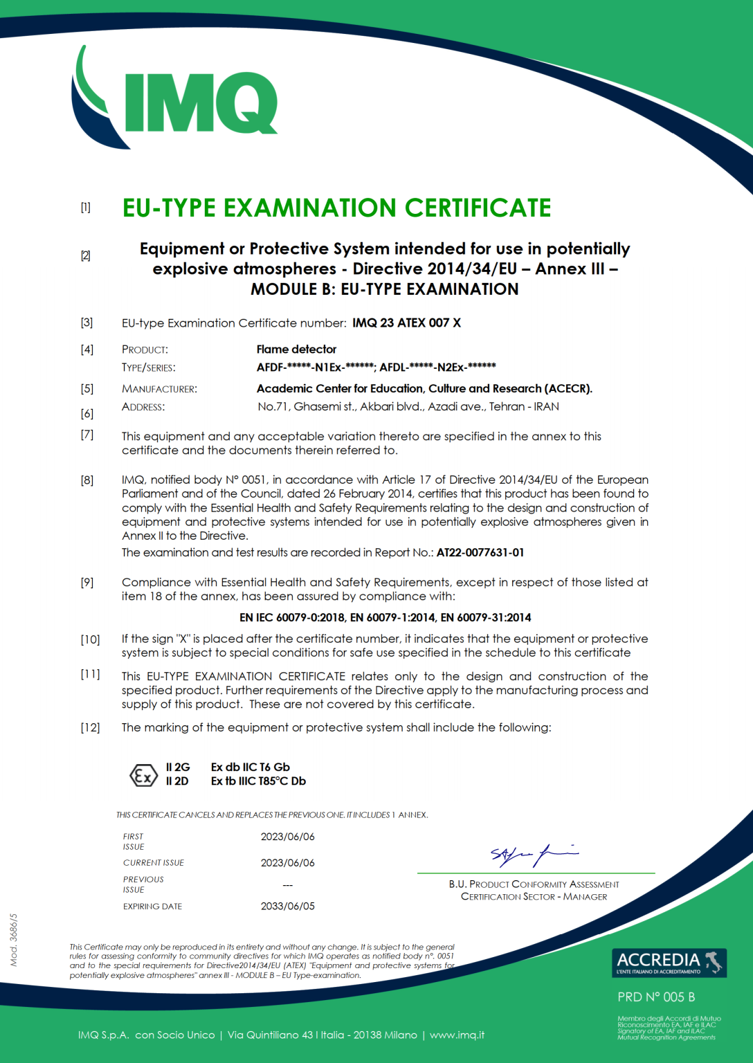 IMQ explosion-proof test approval